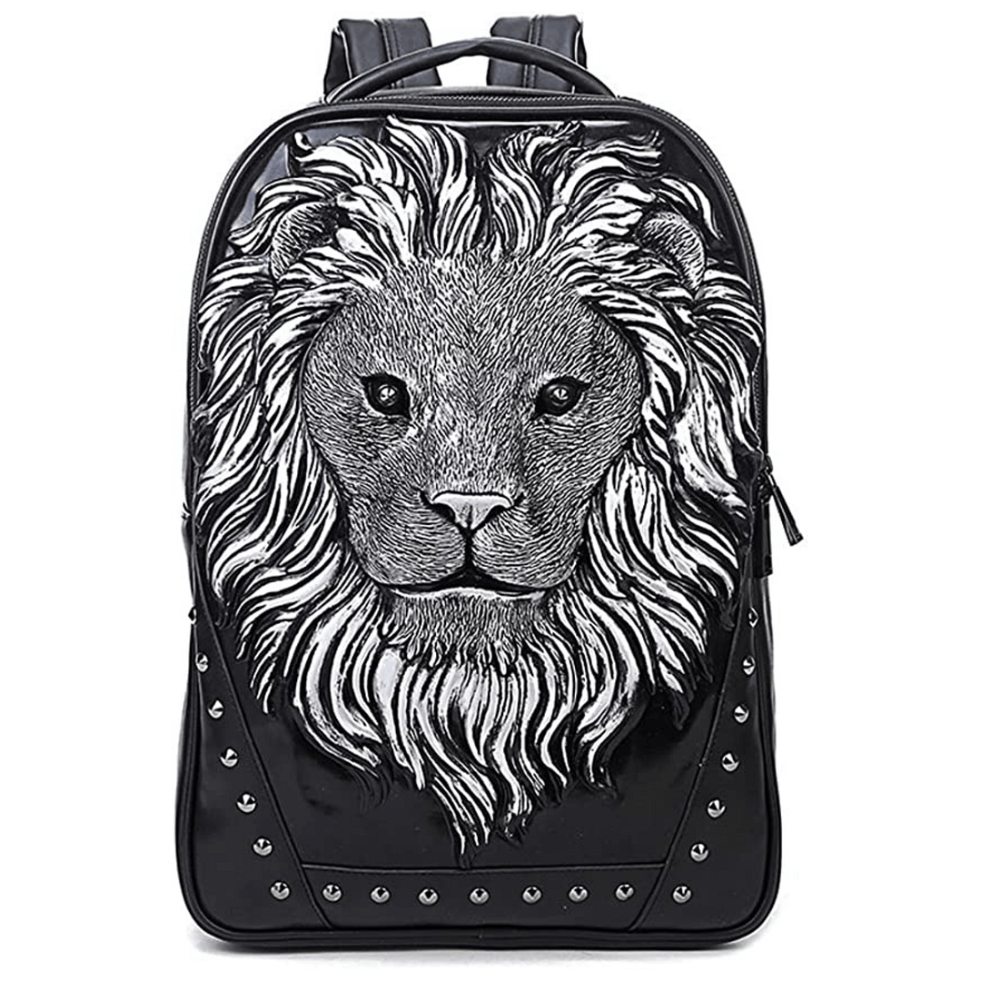 TUS 3D Lion Silver Studded Leather Backpack
